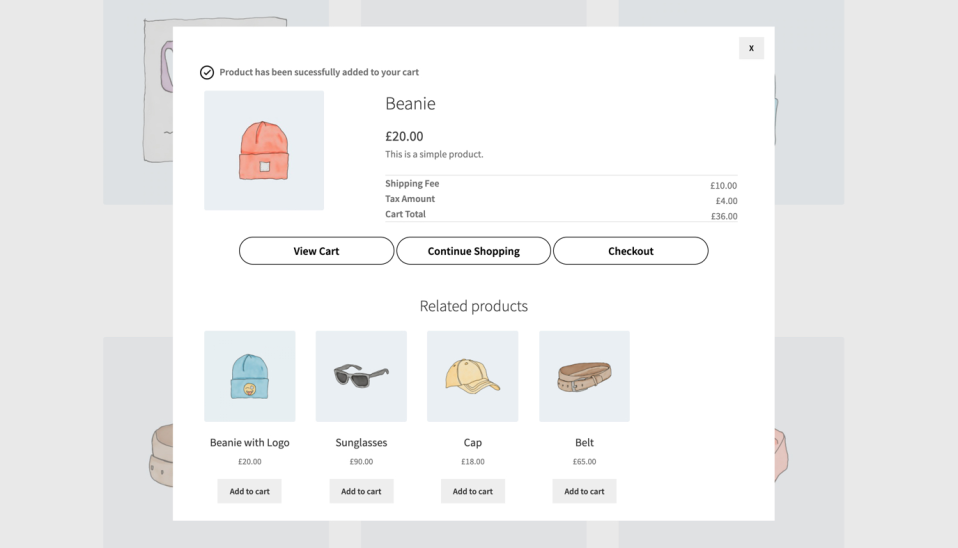 woocommerce added to cart popup