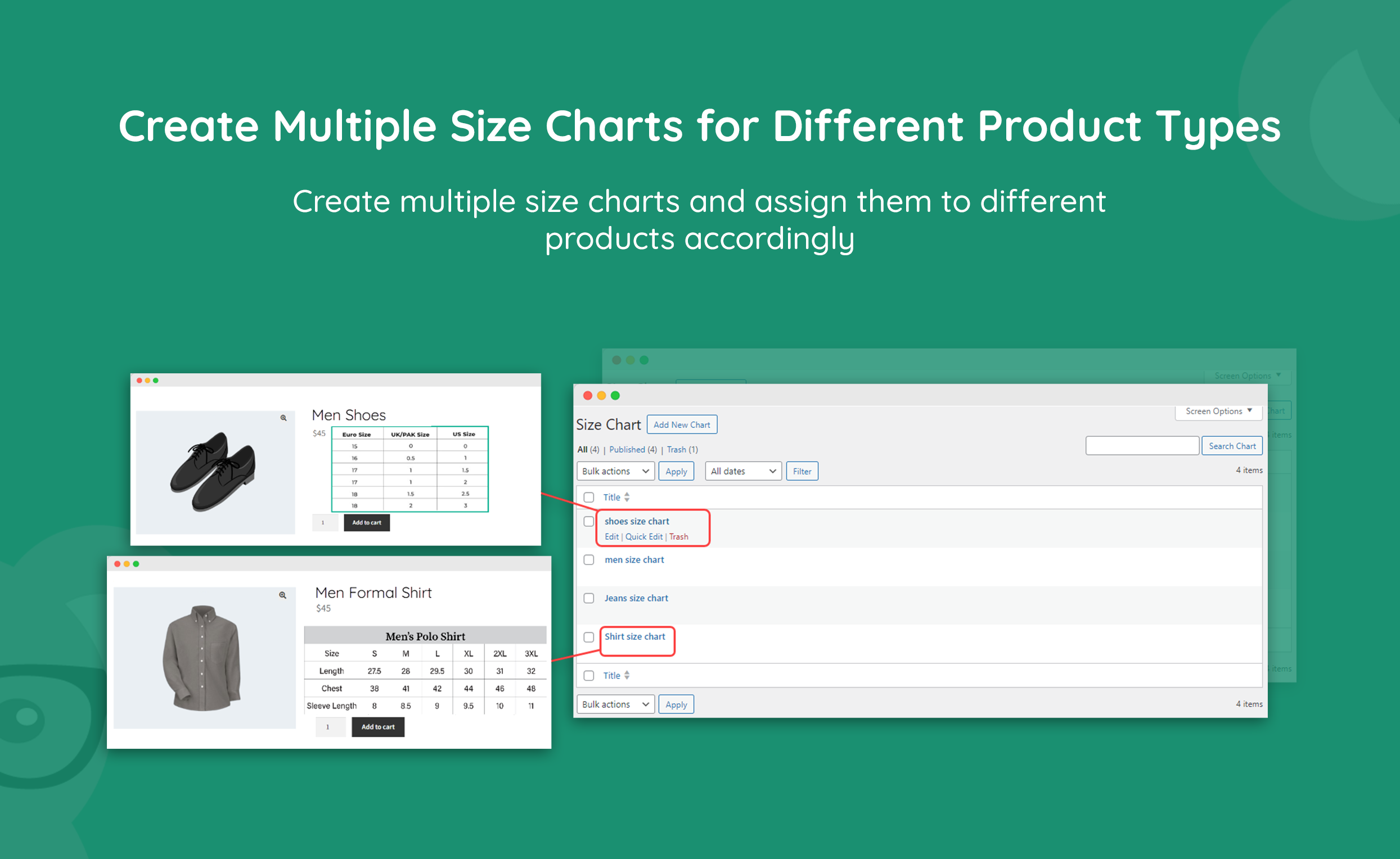 Woocommerce size chart
