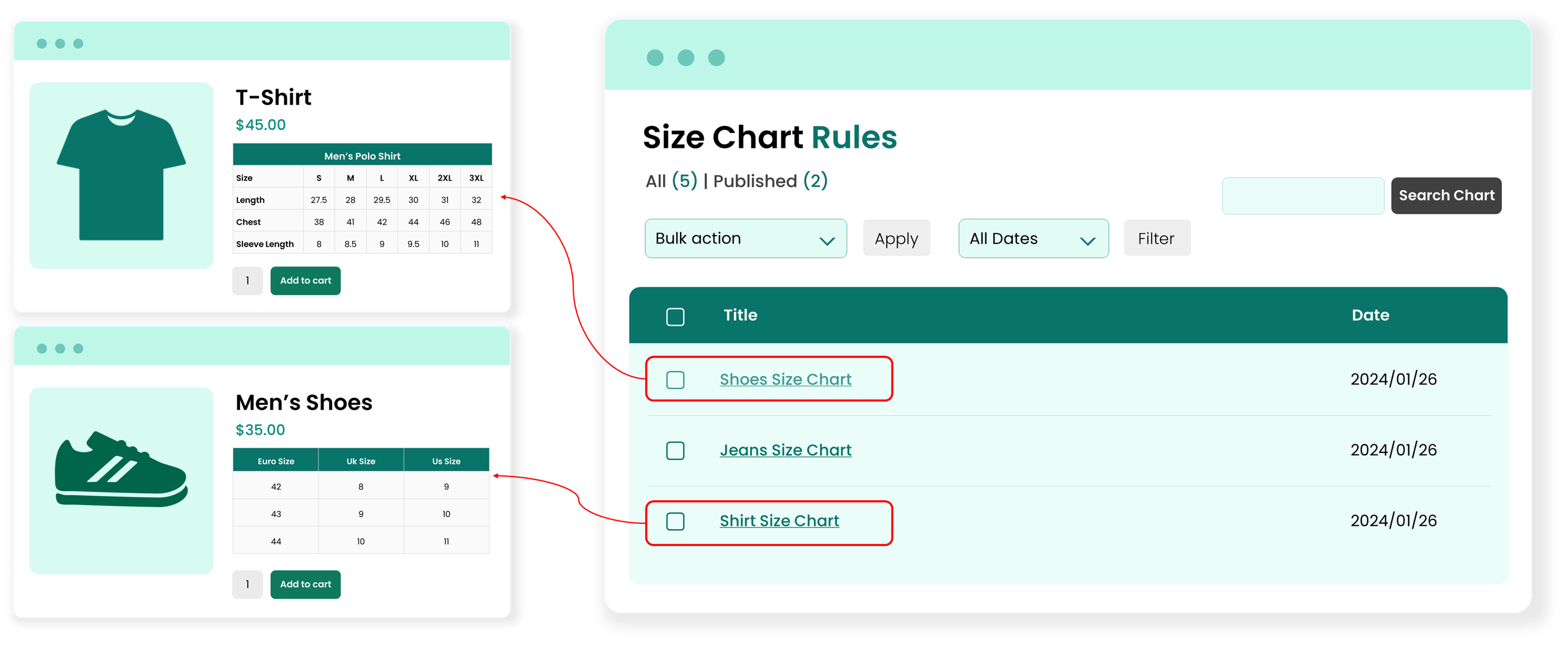 WooCommerce size chart 