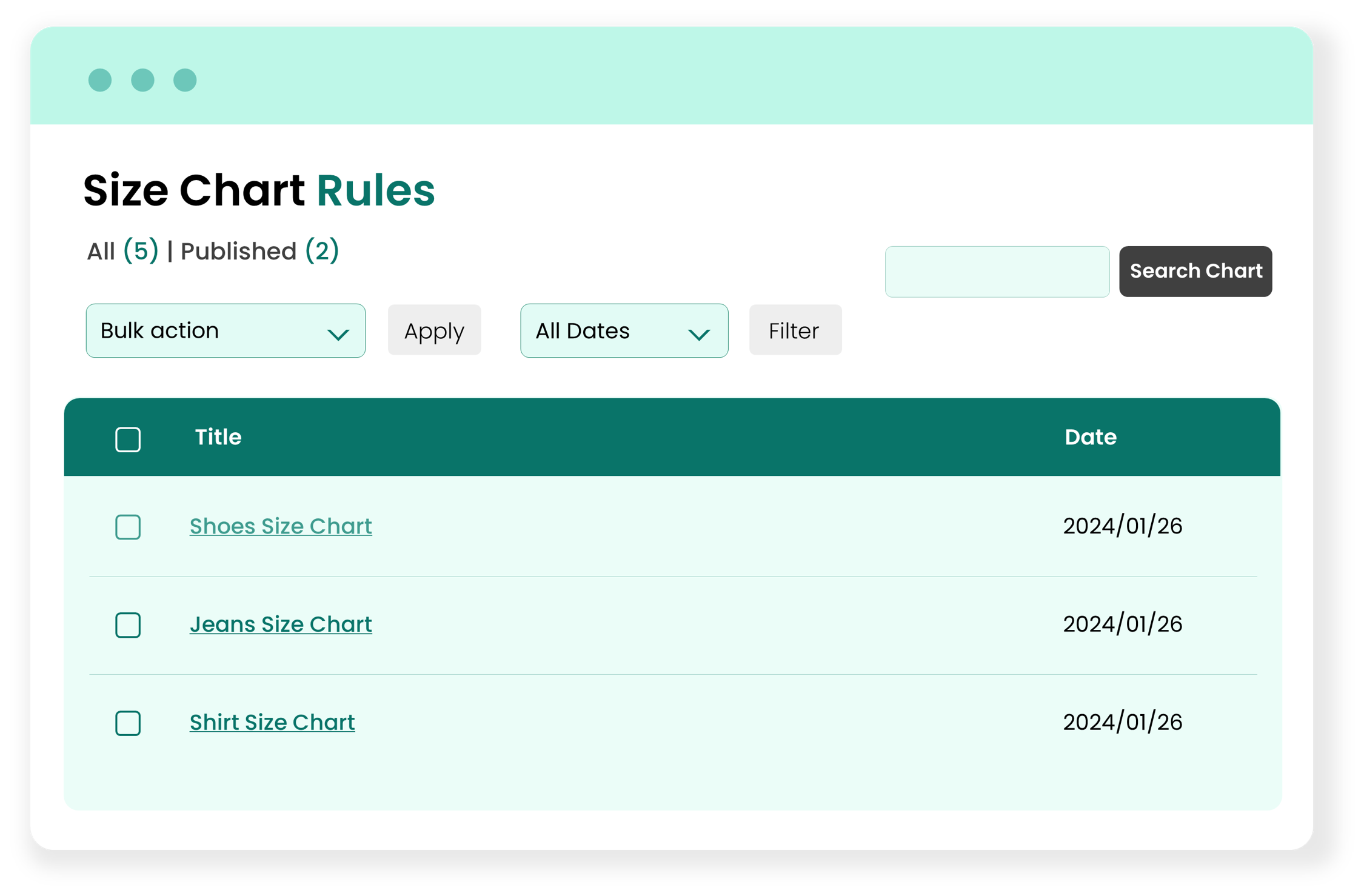 WooCommerce size chart