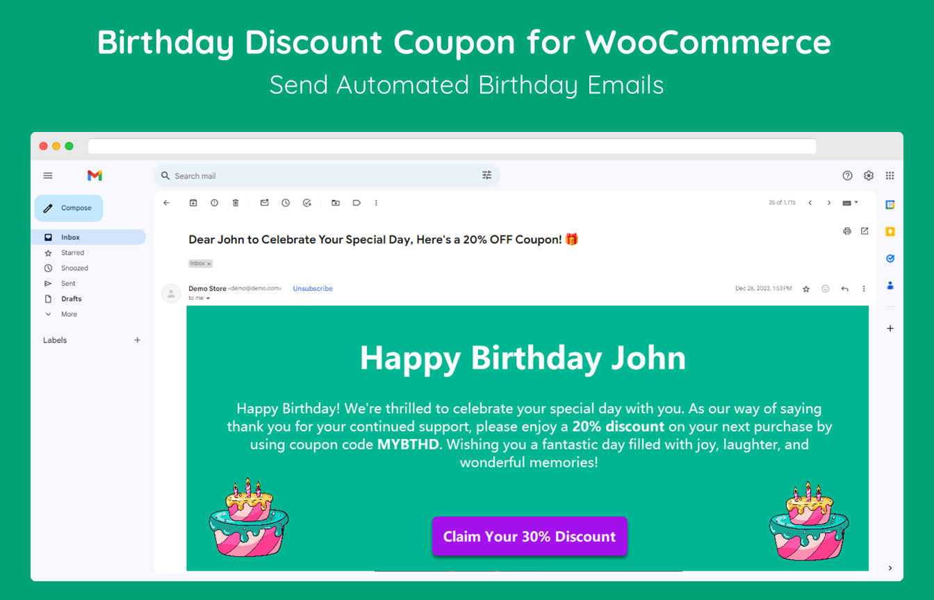 WooCommerce Coupon email for birthday