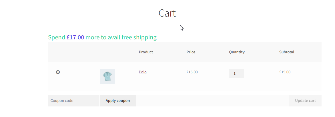 woocommerce free shipping amount counter cart page