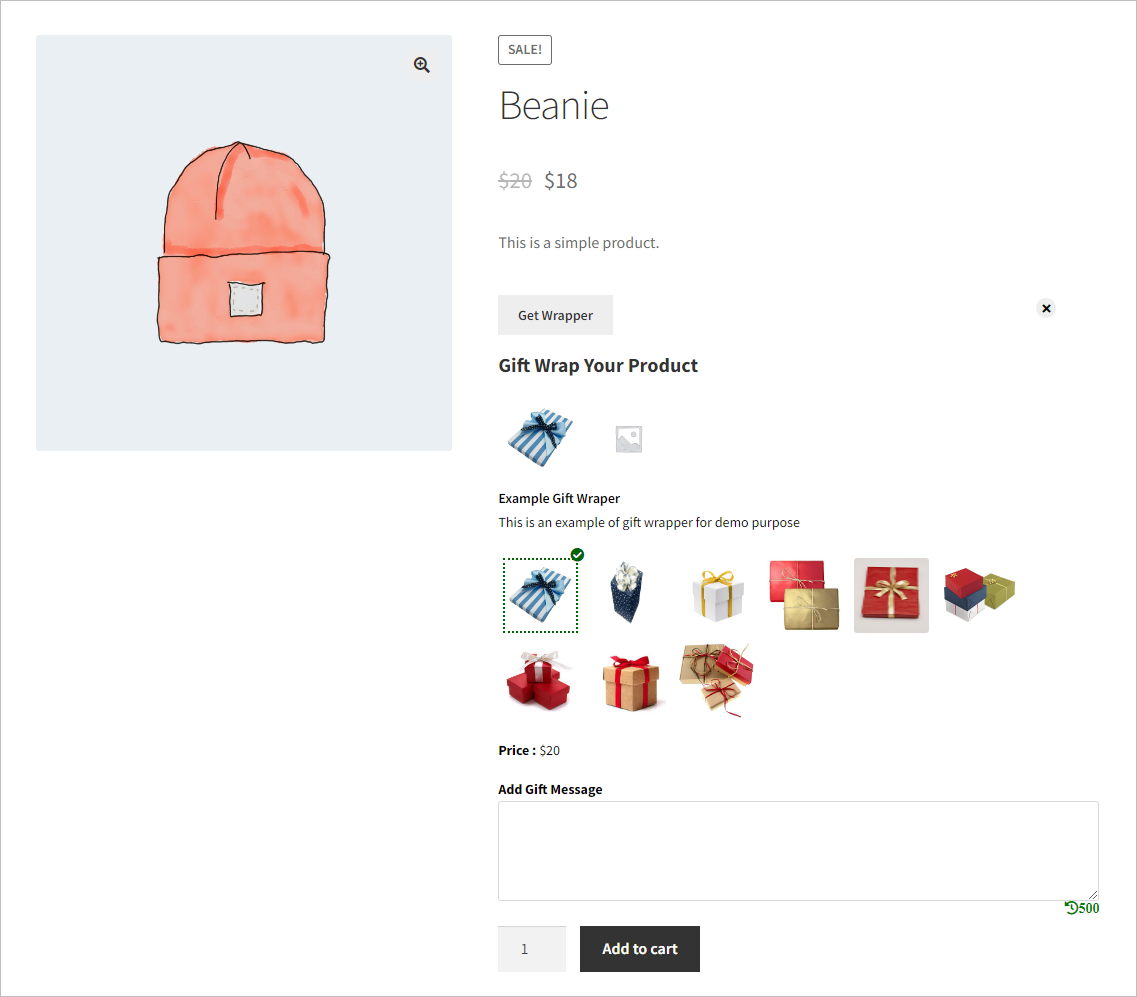 Display on Product page Gift Wrapper for WooCommerce