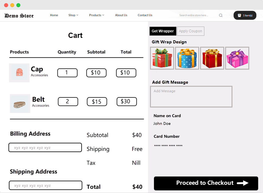 WooCommerce smart gift wrapper cart page