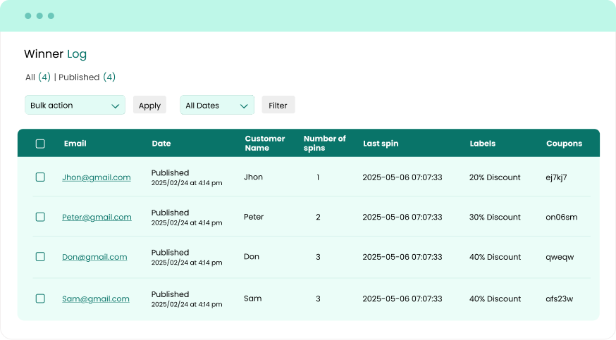 View a Detailed Log for Winners 