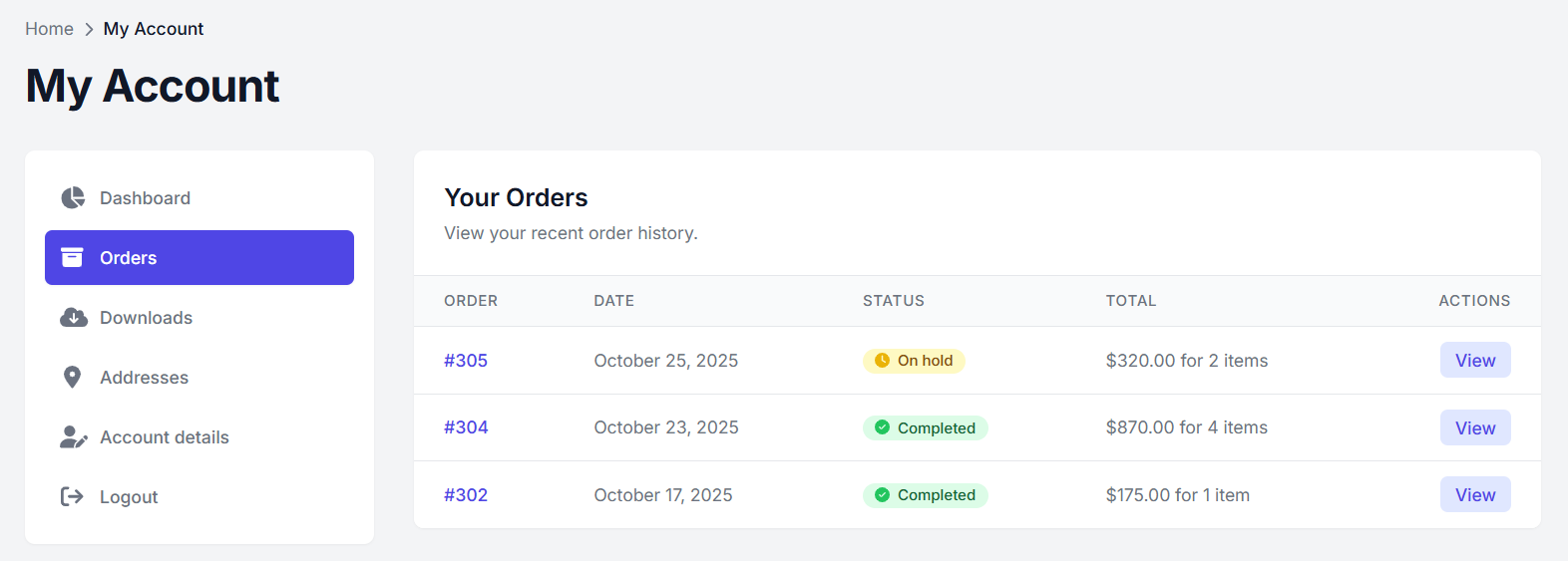Why do we use Custom endpoints in WooCommerce My Account?