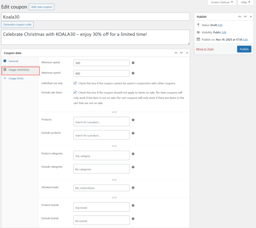 Add the Restrcition & Limitation