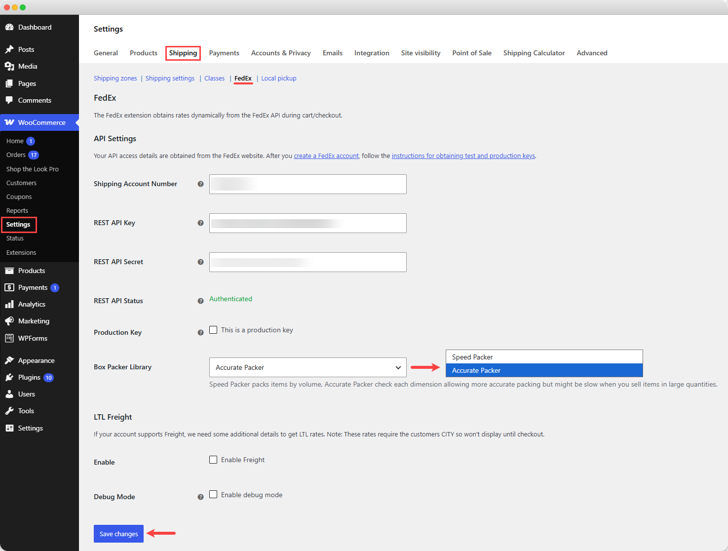 FedEx API Key Settings