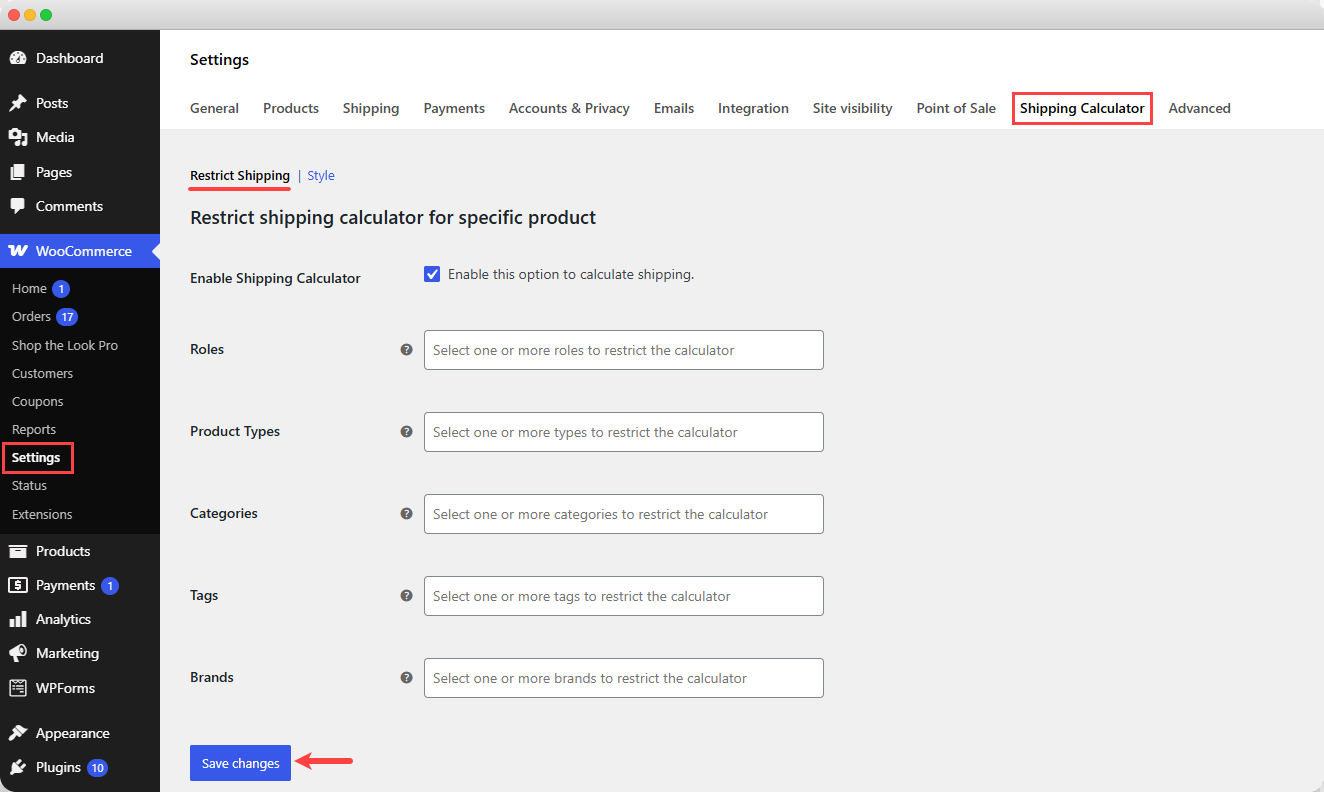 Restrict Shipping Calculator for Specific Product